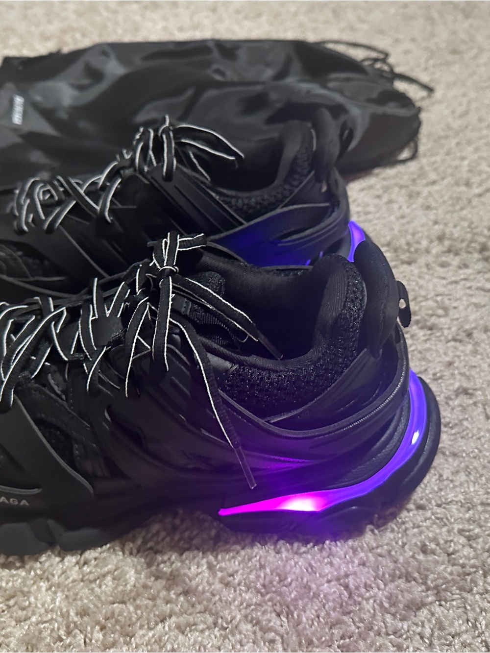 Balenciaga Black Track Sneakers with Purple Light Heel - Picture 2 of 7